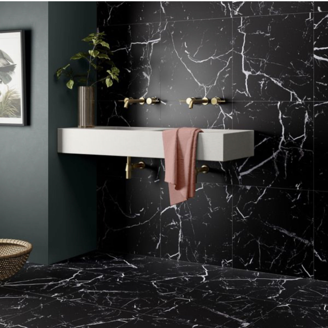 Nero Marquina Matt  Marble Effect 600x600mm Porcelain Tile - Luxury Tiles UK