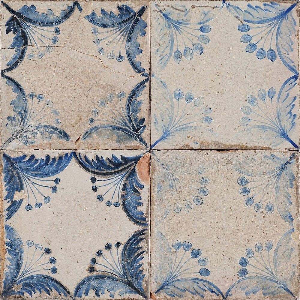 Verini Floral Indigo Vintage Pattern Tile 330x330mm - Luxury Tiles UK