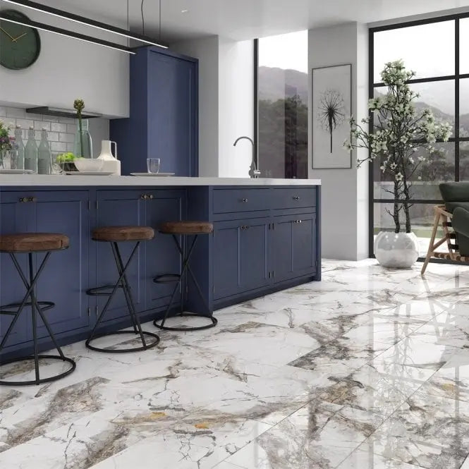 Savona Marble Gloss Porcelain 30cm x 60cm Wall &amp; Floor Tile Luxury Tiles