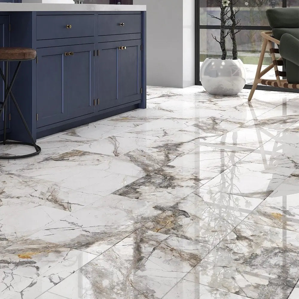 Savona Marble Gloss Porcelain 30cm x 60cm Wall & Floor Tile Luxury Tiles