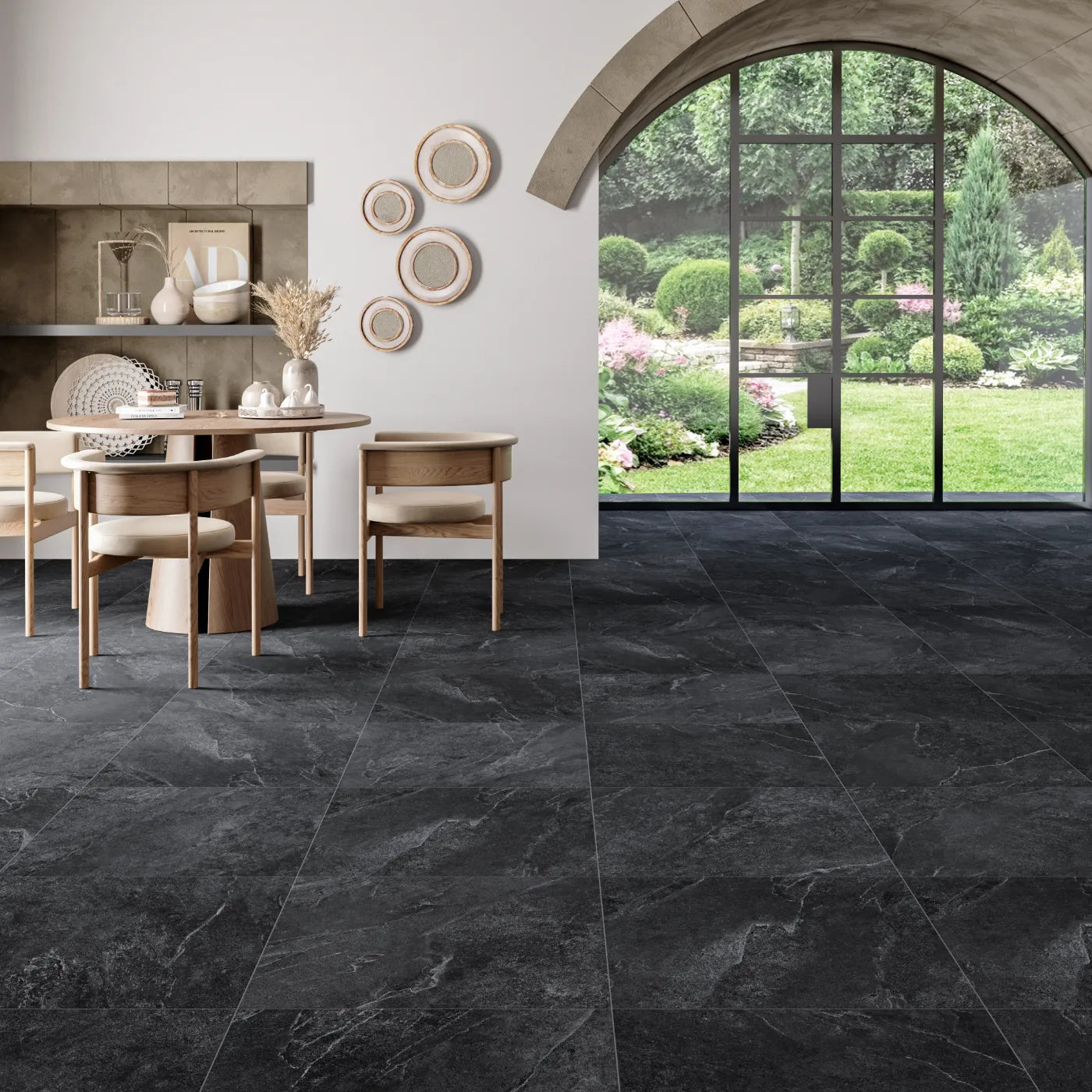 Black Riven Slate Tile 600x600 - Luxury Tiles UK