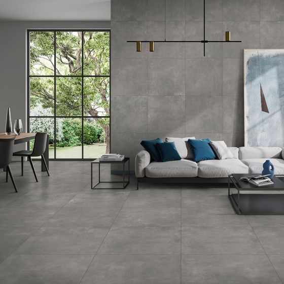 Carbone Grey Concrete Effect Rectified Porcelain Floor Tile - 600mm x 600mm - Luxury Tiles UK