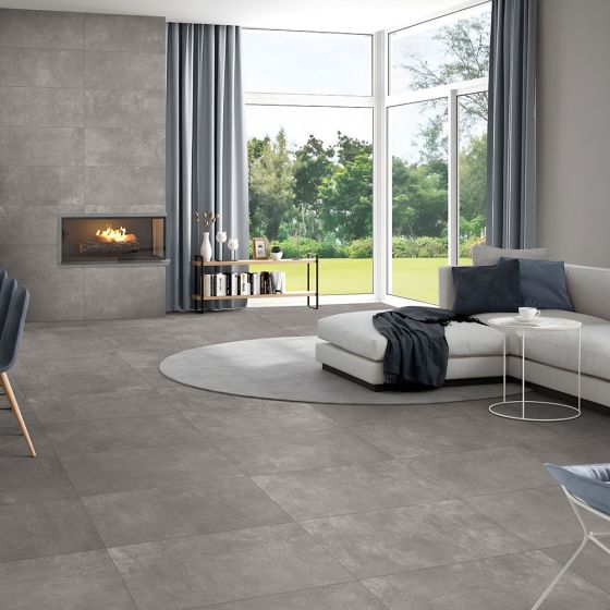 Carbone Grey Concrete Effect Rectified Porcelain Wall & Floor Tile - 600mm x 300mm - Luxury Tiles UK