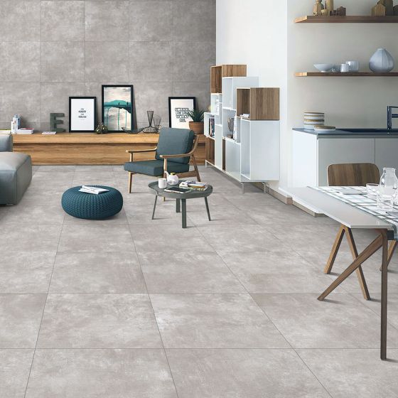 Carbone Light Grey Concrete Effect Rectified Porcelain Floor Tile - 600mm x 600mm - Luxury Tiles UK