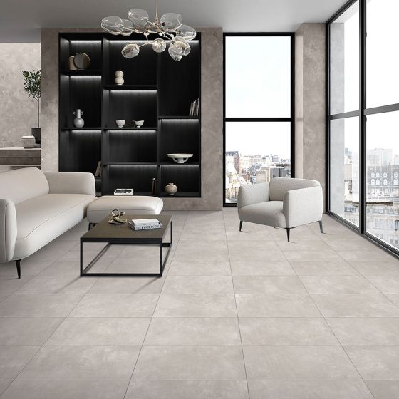 Carbone Light Grey Concrete Effect Rectified Porcelain Wall & Floor Tile - 600mm x 300mm - Luxury Tiles UK