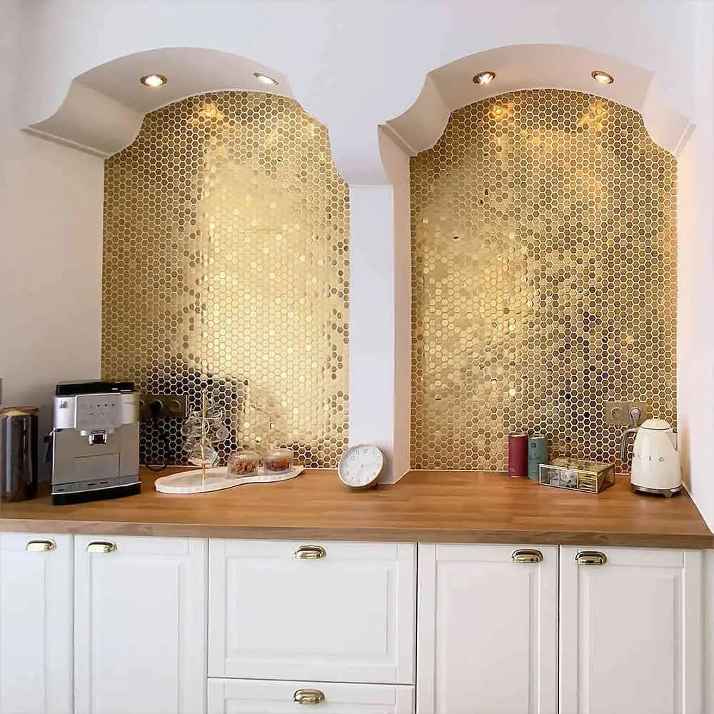 Golden Honey Hive Hexagon Mosaic Tile Luxury Tiles UK