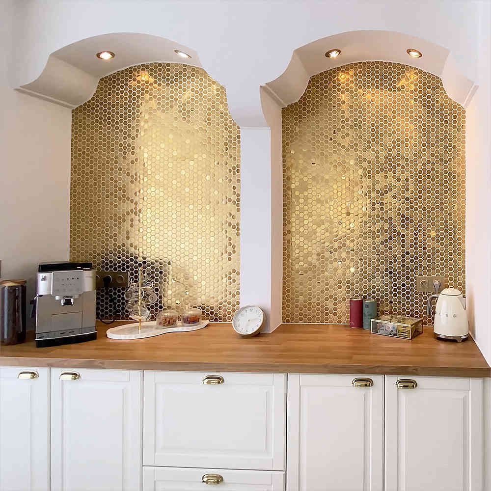 Golden Honey Hive Hexagon Mosaic Tile