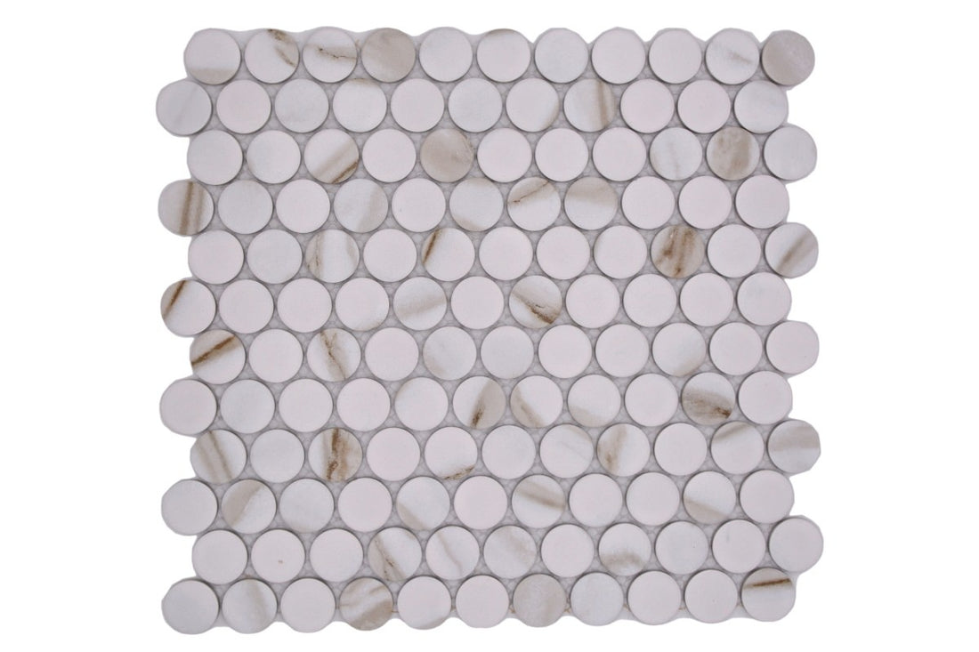 Roma Calacatta White Penny Mosaic 312 x 330 mm