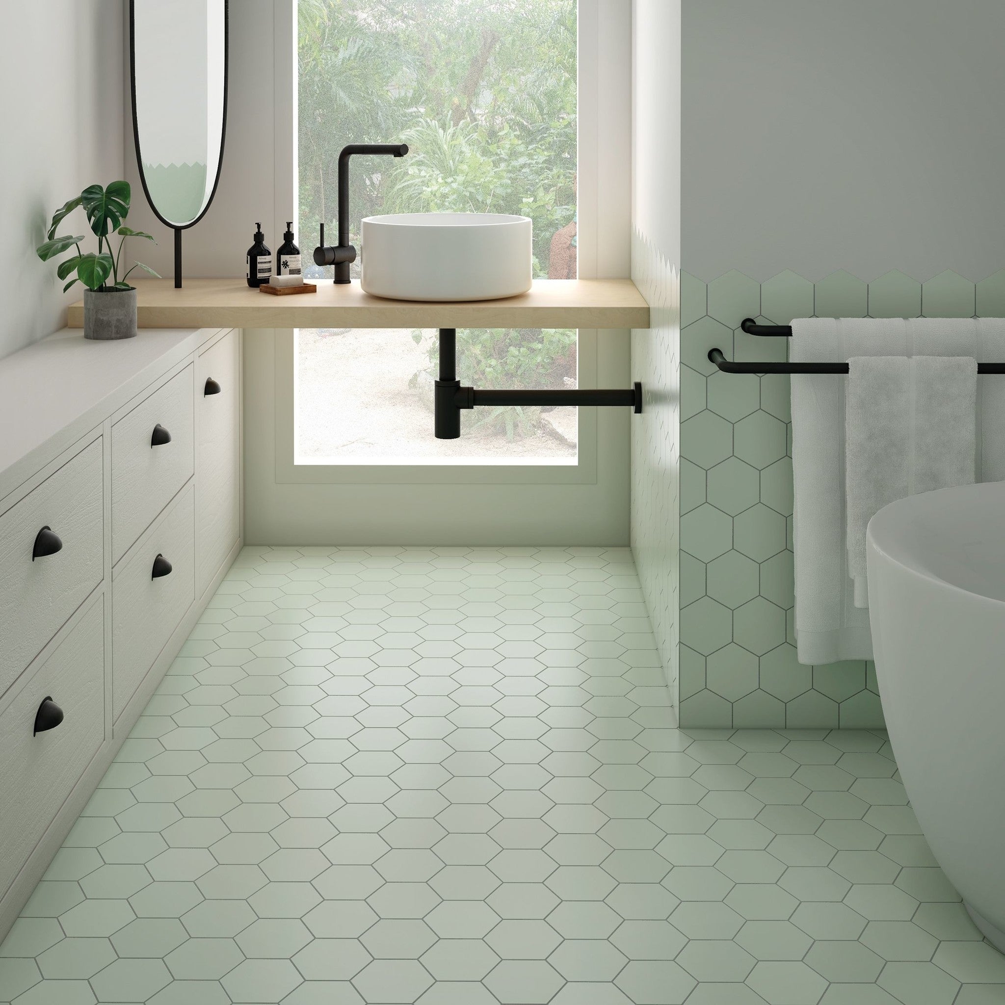 Royal Hexagon Green Porcelain Floor and Wall Tile - Luxury Tiles UK