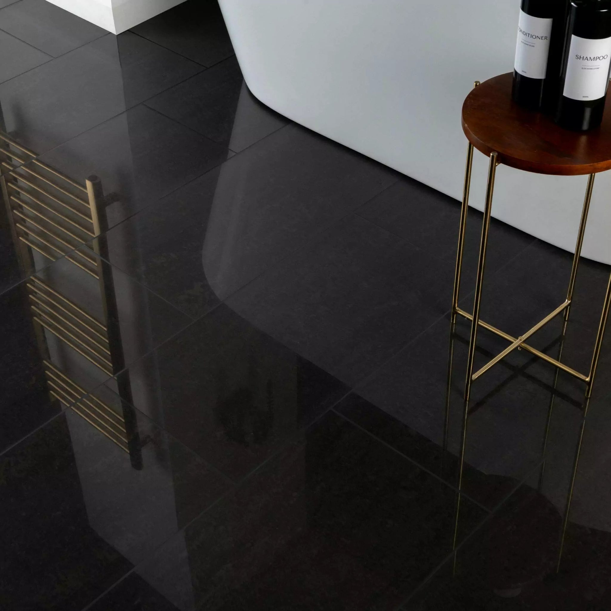 black polished porcelain floor tile 