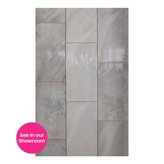 Lazurro Light Grey Gloss Wave Ceramic Feature Wall Tile – 600mm x 300mm - Luxury Tiles UK
