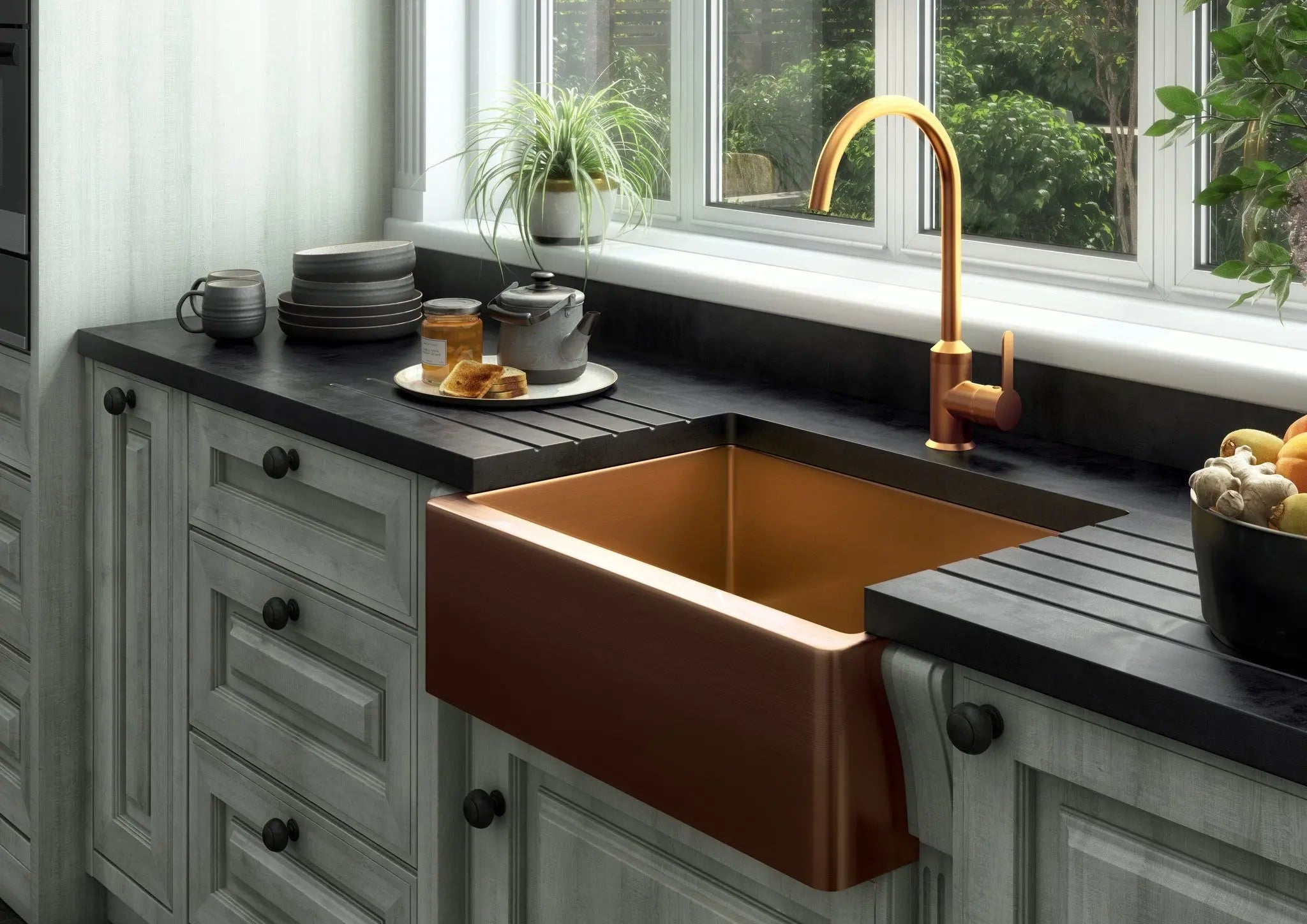 Excel 1 Bowl Stainless Steel Belfast Style Kitchen Sink - Copper Ellsi