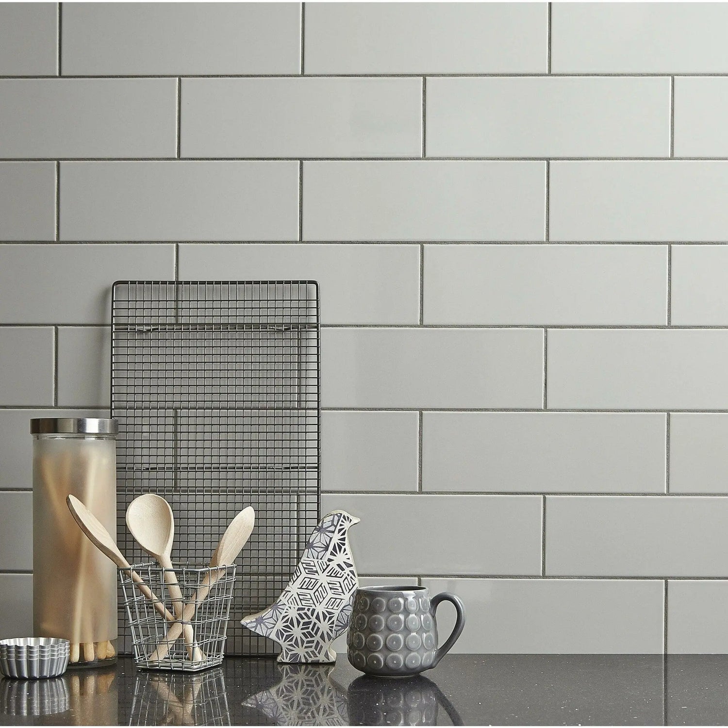 High Gloss Pale Grey Metro 300x100mm Wall Tile Luxury Tiles