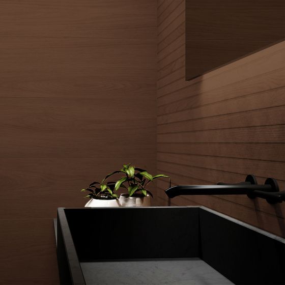 Cottage Dark Oak Slat Wood Effect Rectified Ceramic Wall Tile - 1200mm x 600mm - Luxury Tiles UK