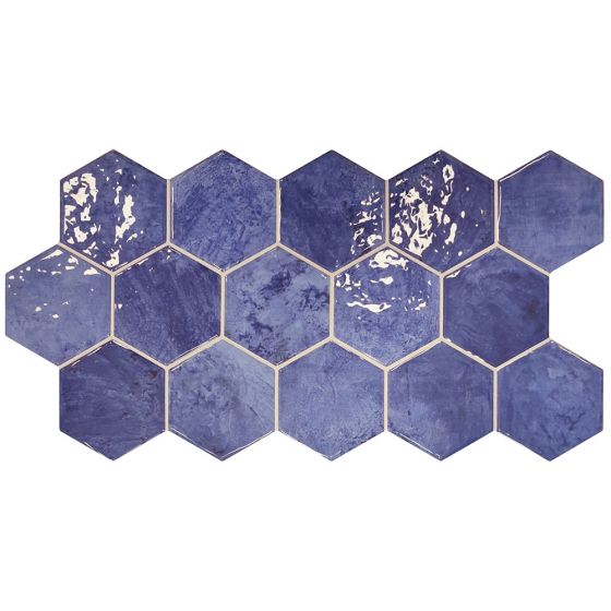 Lustrer Blue Gloss Hexagonal Porcelain Wall Tile - 510mm x 265mm - Luxury Tiles UK