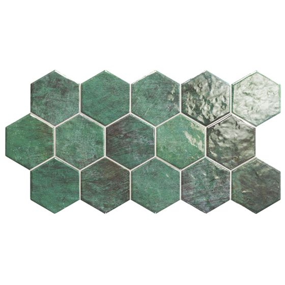 Lustrer Green Gloss Hexagonal Porcelain Wall Tile - 510mm x 265mm - Luxury Tiles UK