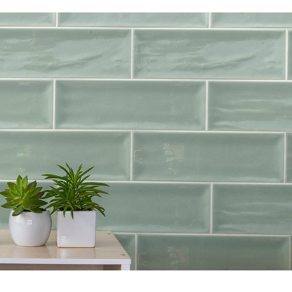 Lush Green Metro Brick Tile 100x300 mm - Luxury Tiles UK