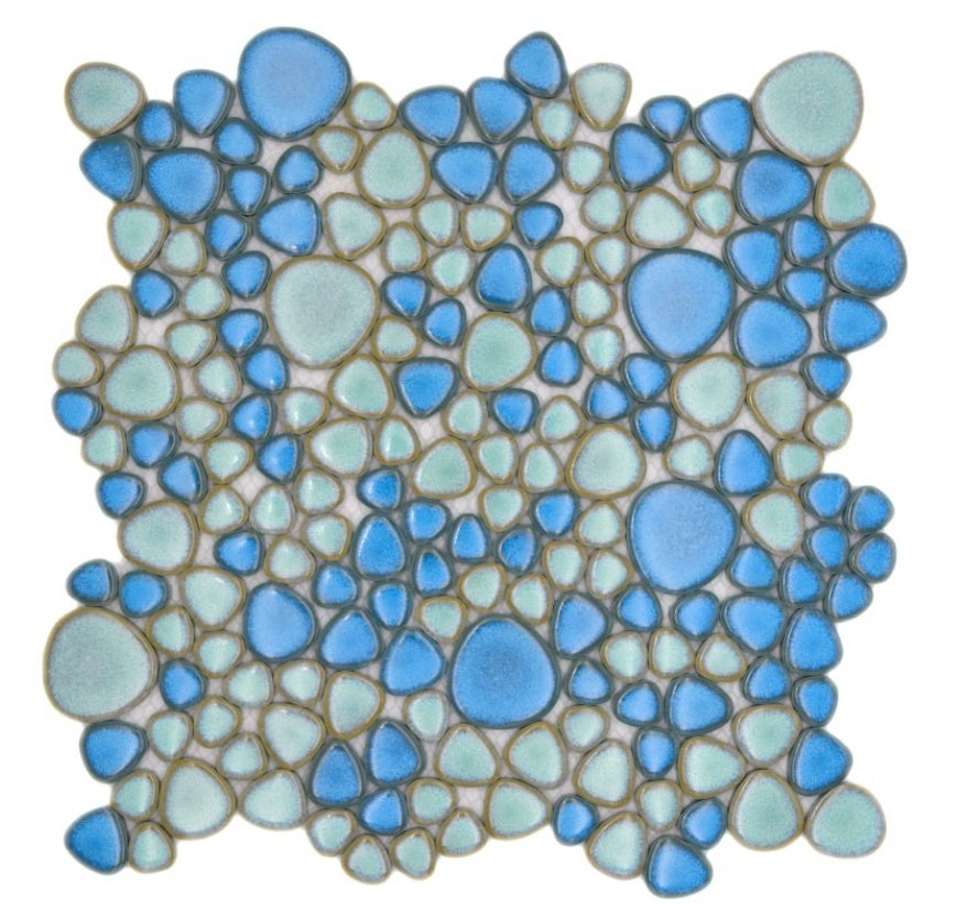 Pebble Lagoon Blue Ceramic Mosaic Tile 30x30cm