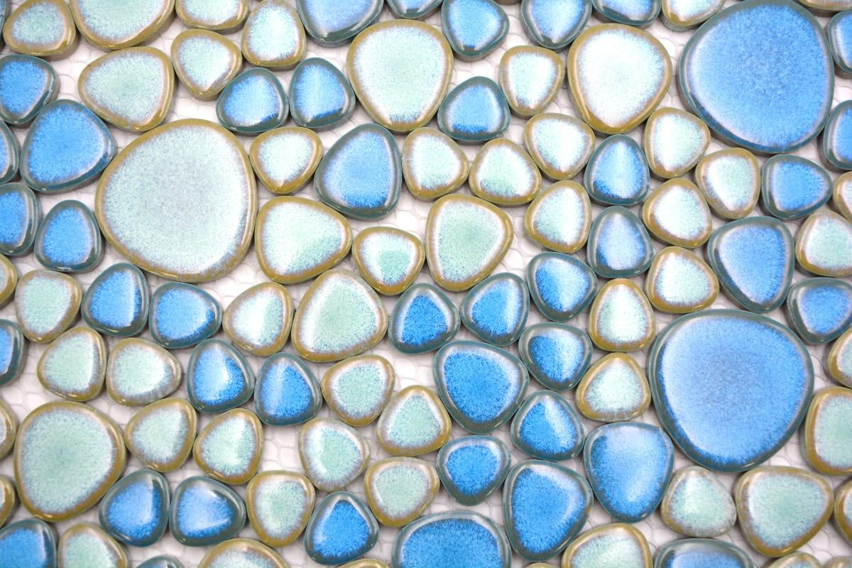 Pebble Lagoon Blue Ceramic Mosaic Tile 30x30cm