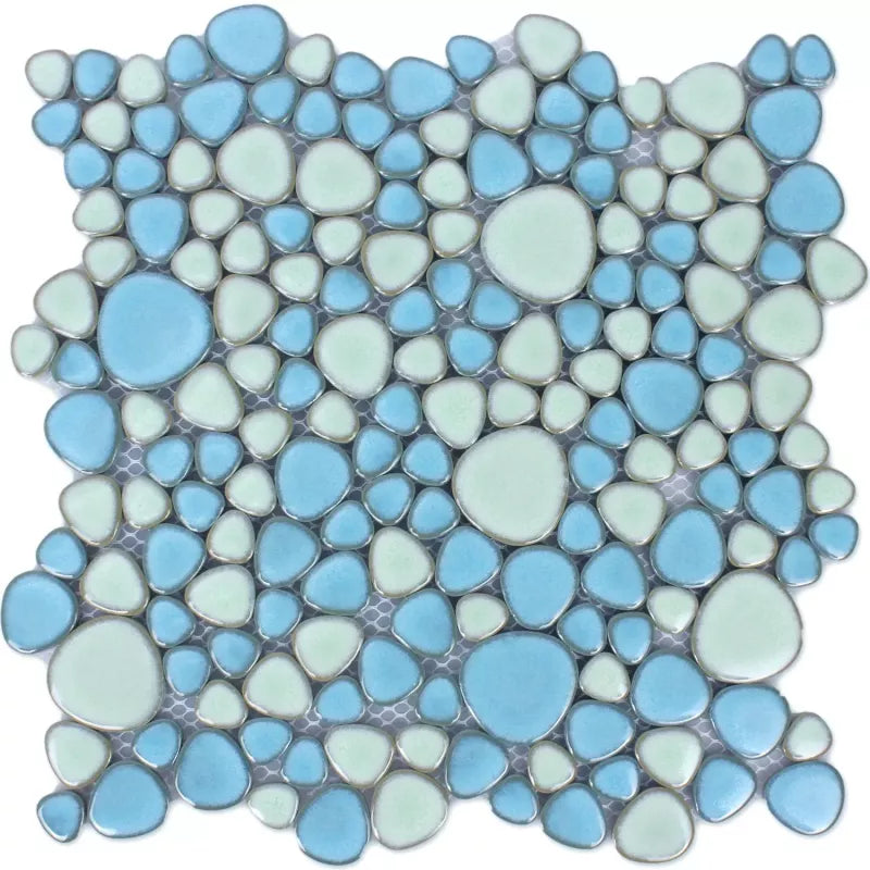 Pebble Lagoon Blue Ceramic Mosaic Tile 30x30cm