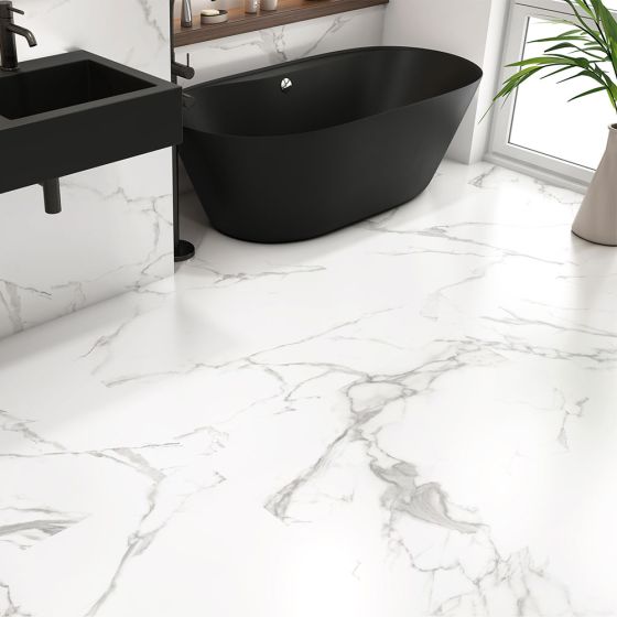 Macael White Marble Effect Matt Rectified Porcelain Floor Tile - 1000mm x 1000mm - Luxury Tiles UK