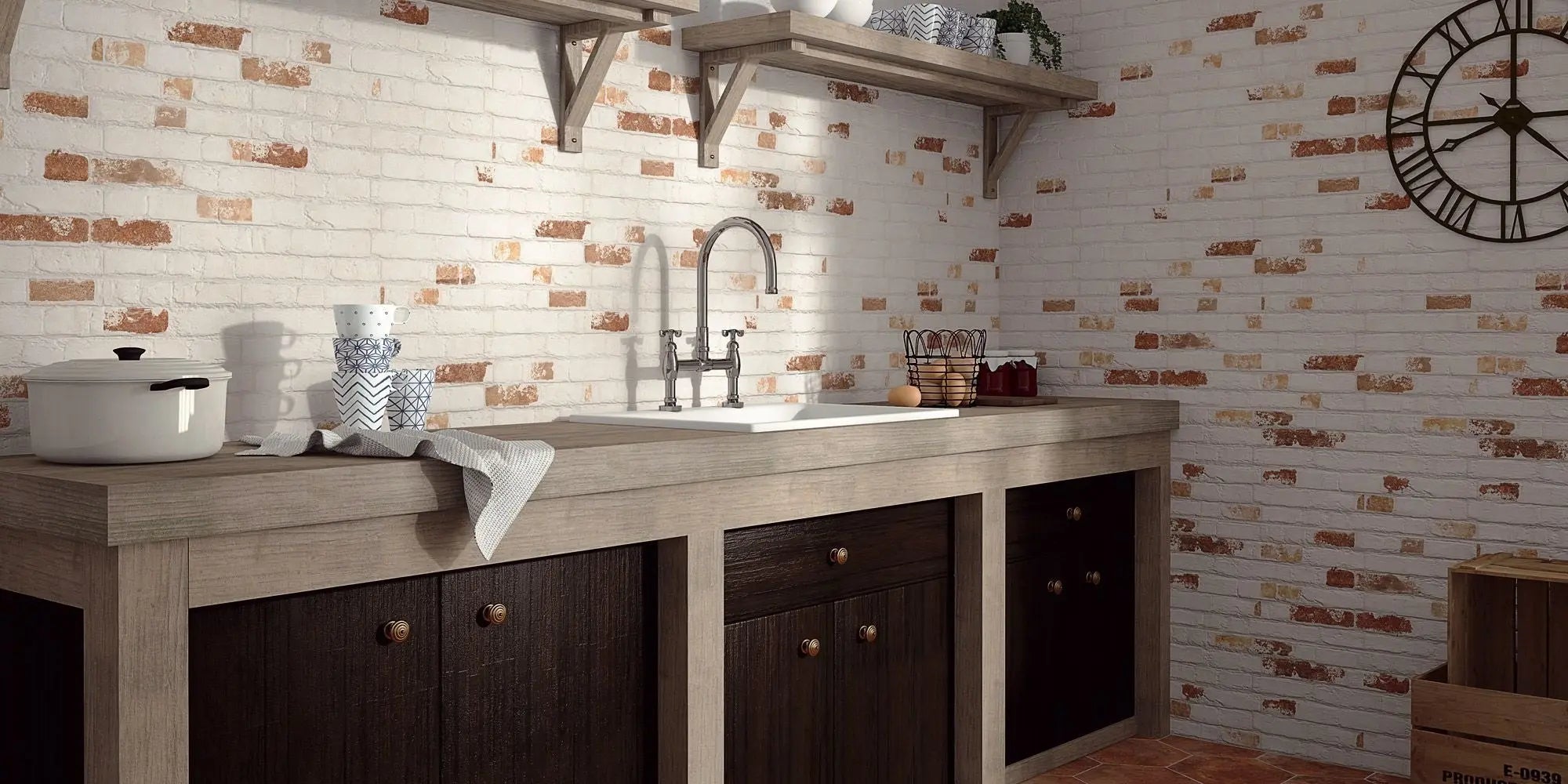 Victorian Rustic White and Red Brick Effect 316 x 560 mm Tile