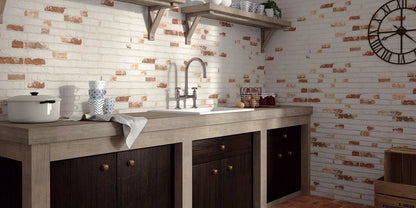 Victorian Rustic White and Red Brick Effect 316 x 560 mm Tile