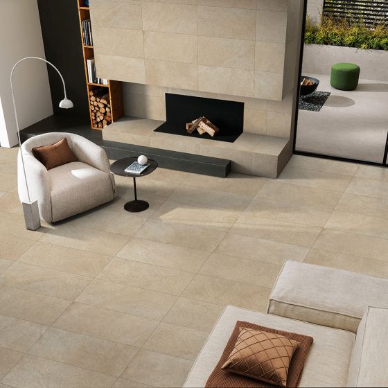 Cuyo Beige Stone Effect Rectified Porcelain Wall &amp; Floor Tile - 600mm x 300mm - Luxury Tiles UK