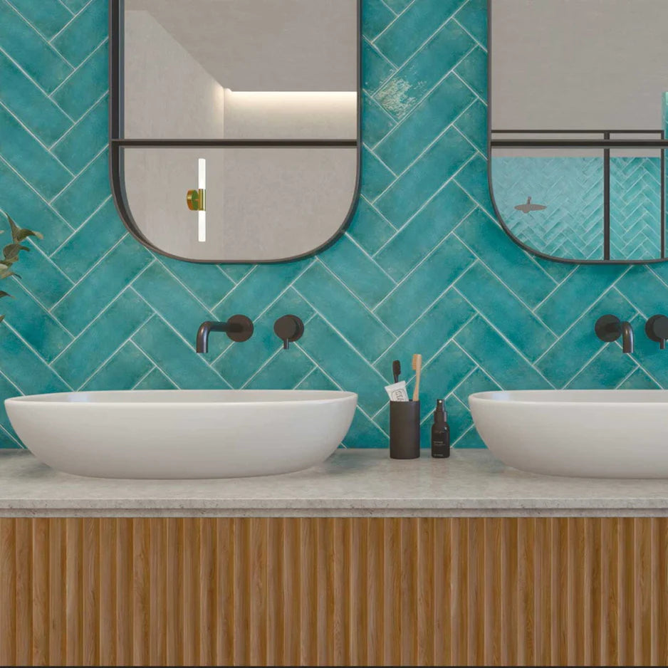 Mermaid Marine Blue Brick Tile 7.5x23cm - Luxury Tiles UK