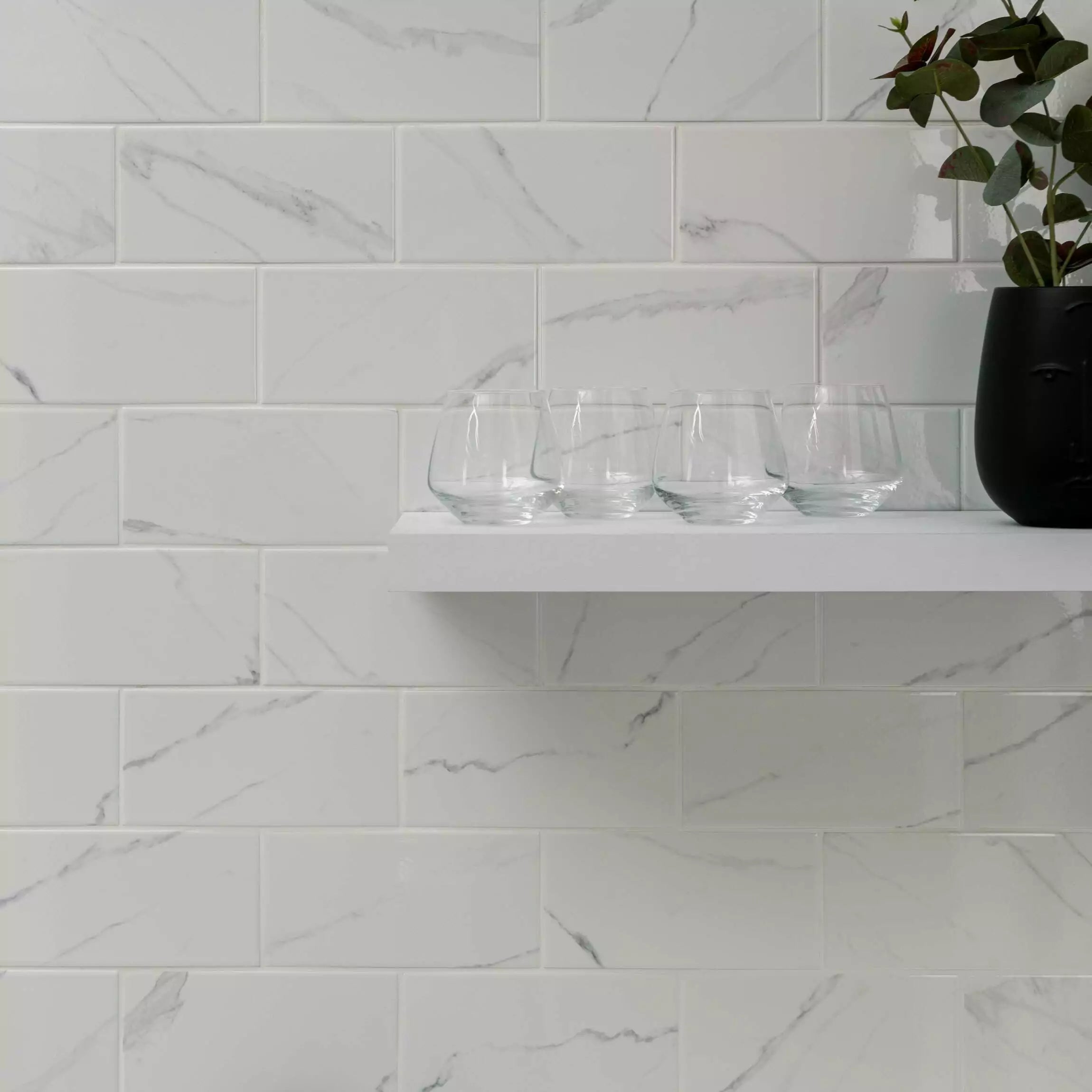 Metro Flat White Marble Effect Tile 100x200mm - Luxury Tiles UK