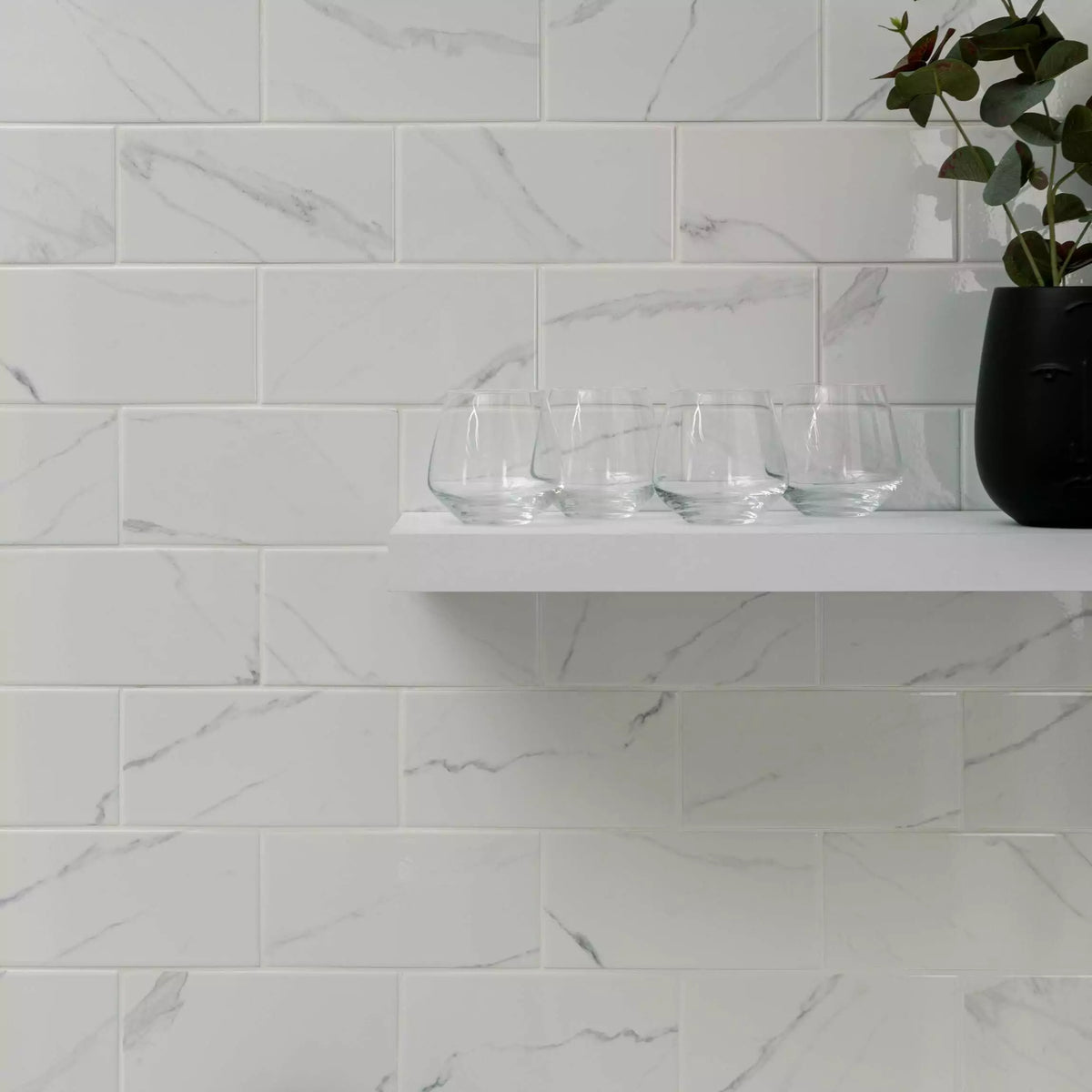 Metro Flat White Marble Effect Tile 100x200mm - Luxury Tiles UK