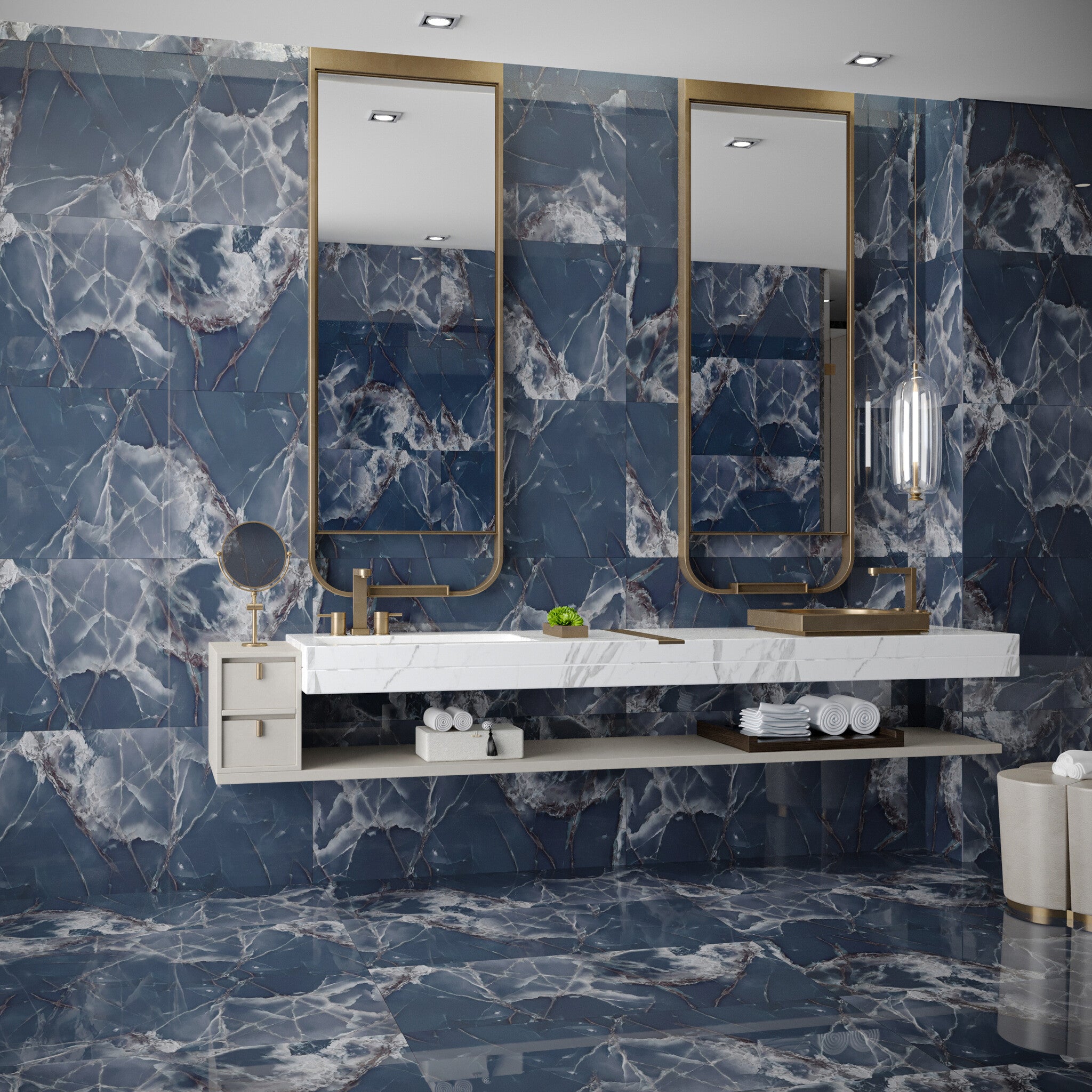 Onyx Indigo Polished Wall and Floor Tile 600x1200 mm  - - Luxury Tiles UK