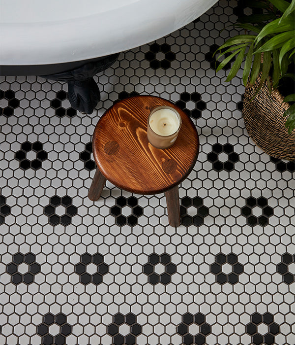 Mono hex daisy mosaic tiles