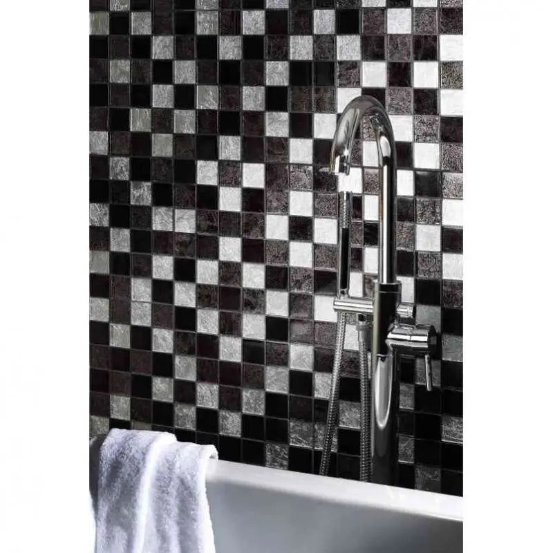 Lavish Black & Silver Crackle Glass Mosaic tile 300 x 300mm - Luxury Tiles UK