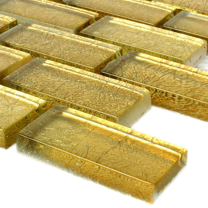 Alexandra Gold Glass Brick Mosaic Tile 30x30cm