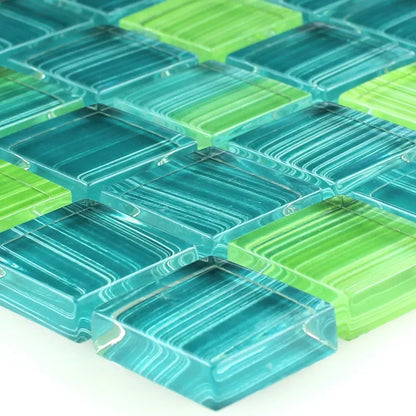 Striped Crystal Mosaic Tiles Glass Green Mix | 8mm