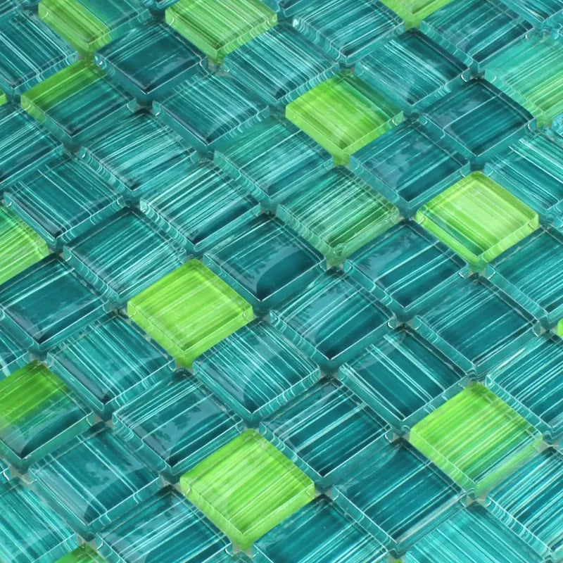 Striped Crystal Mosaic Tiles Glass Green Mix | 8mm - Luxury Tiles UK