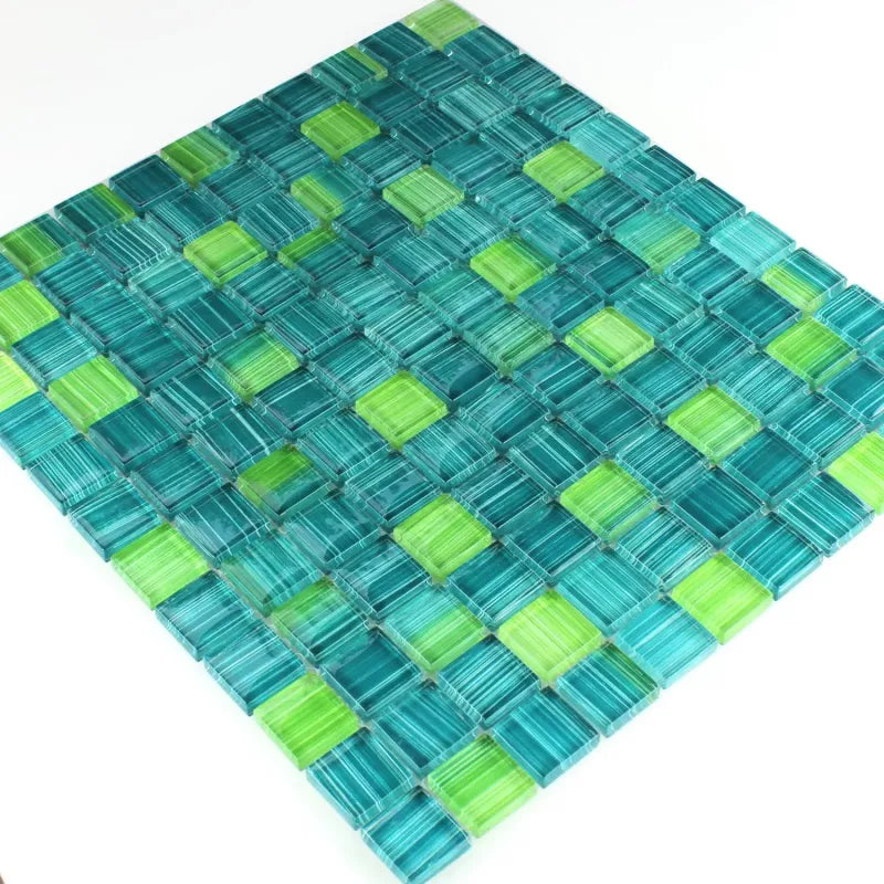 Striped Crystal Mosaic Tiles Glass Green Mix | 8mm - Luxury Tiles UK