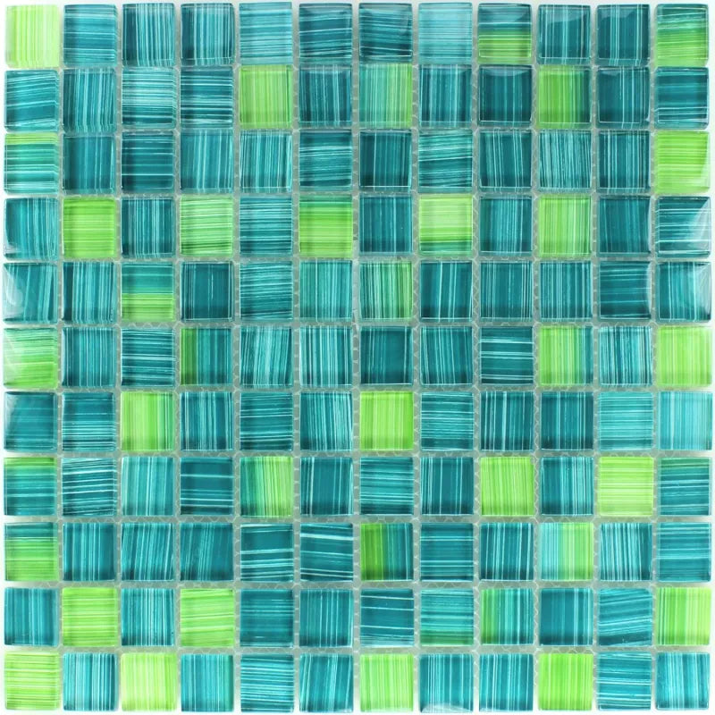 Striped Crystal Mosaic Tiles Glass Green Mix | 8mm - Luxury Tiles UK