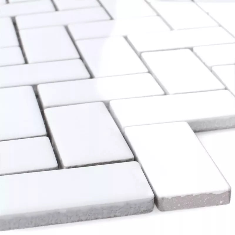 White Gloss Herringbone Wall and Floor Mosaic Tile - Luxury Tiles UK