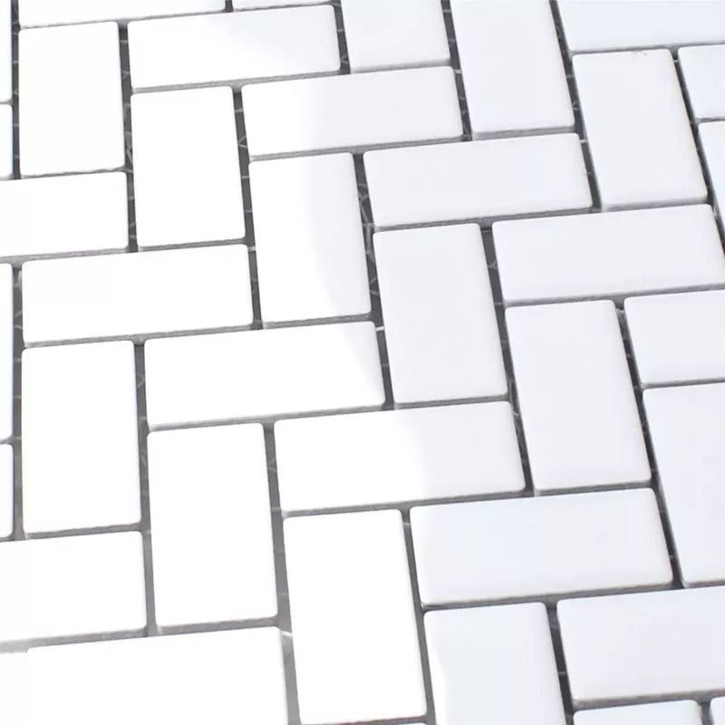 White Gloss Herringbone Wall and Floor Mosaic Tile