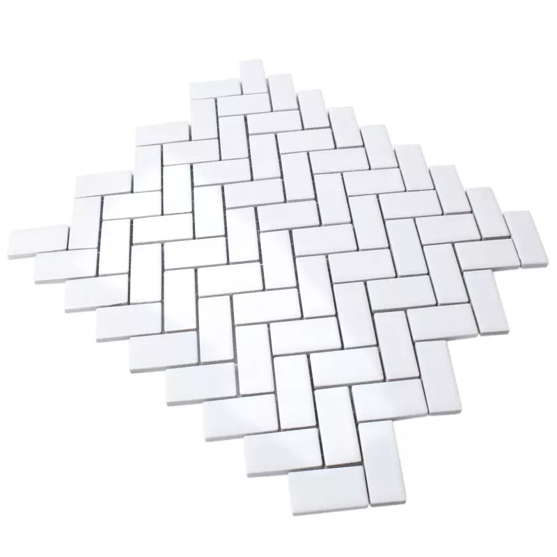 White Gloss Herringbone Wall and Floor Mosaic Tile