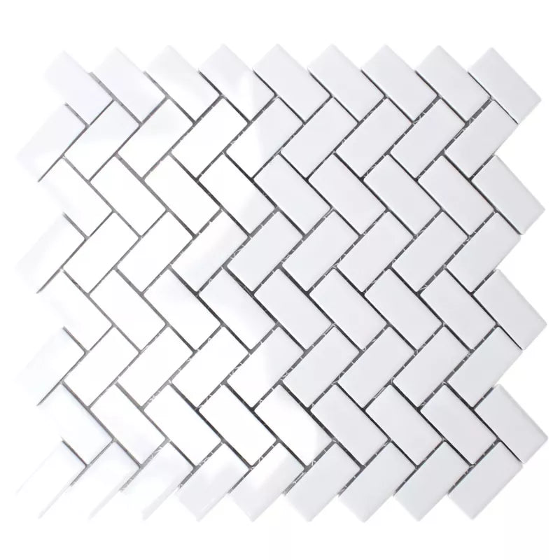 White Gloss Herringbone Wall and Floor Mosaic Tile