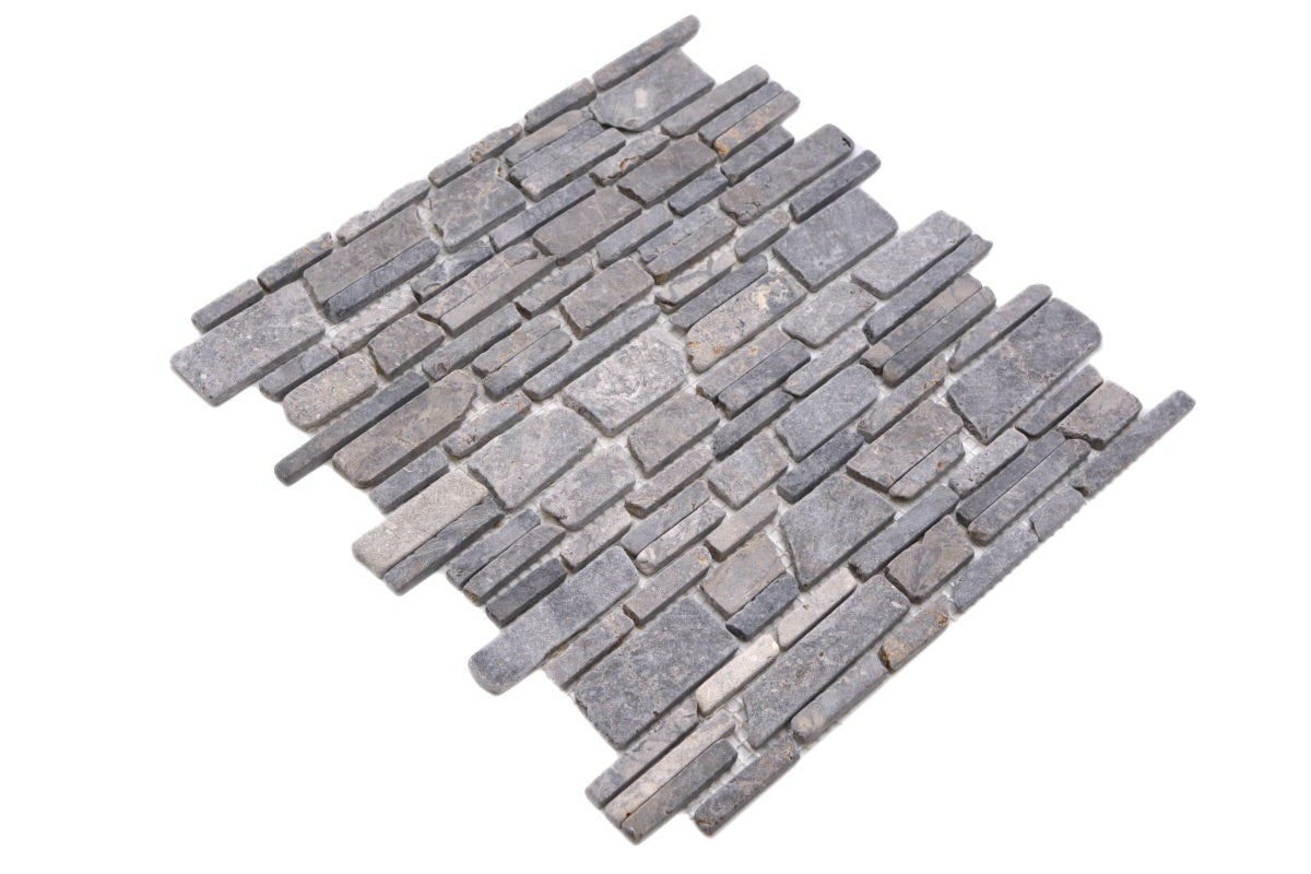 Grey Mix Linear Splitface Wall and Floor mosaic Tile - Luxury Tiles UK