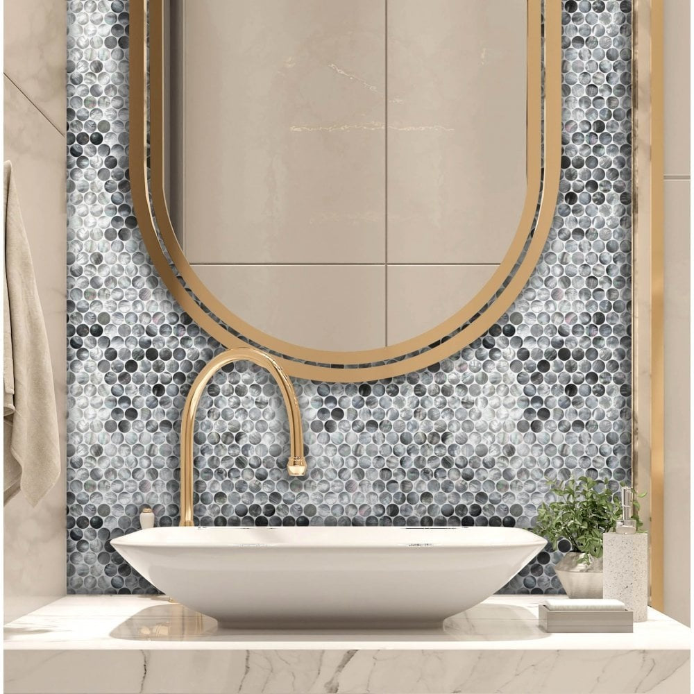 Penny Black Mother of Pearl Mosaic 29x31 cm - Luxury Tiles UK