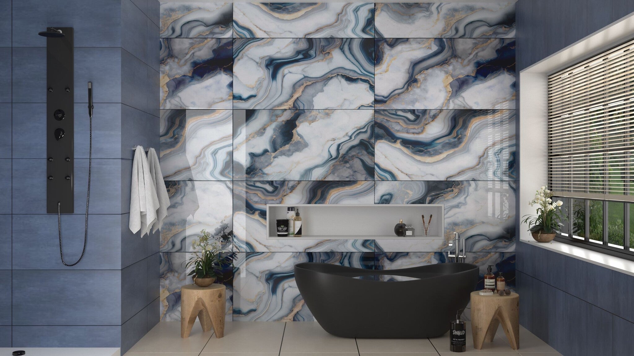 Carbone | Blue White Glass Tile 60x120 cm - Luxury Tiles UK