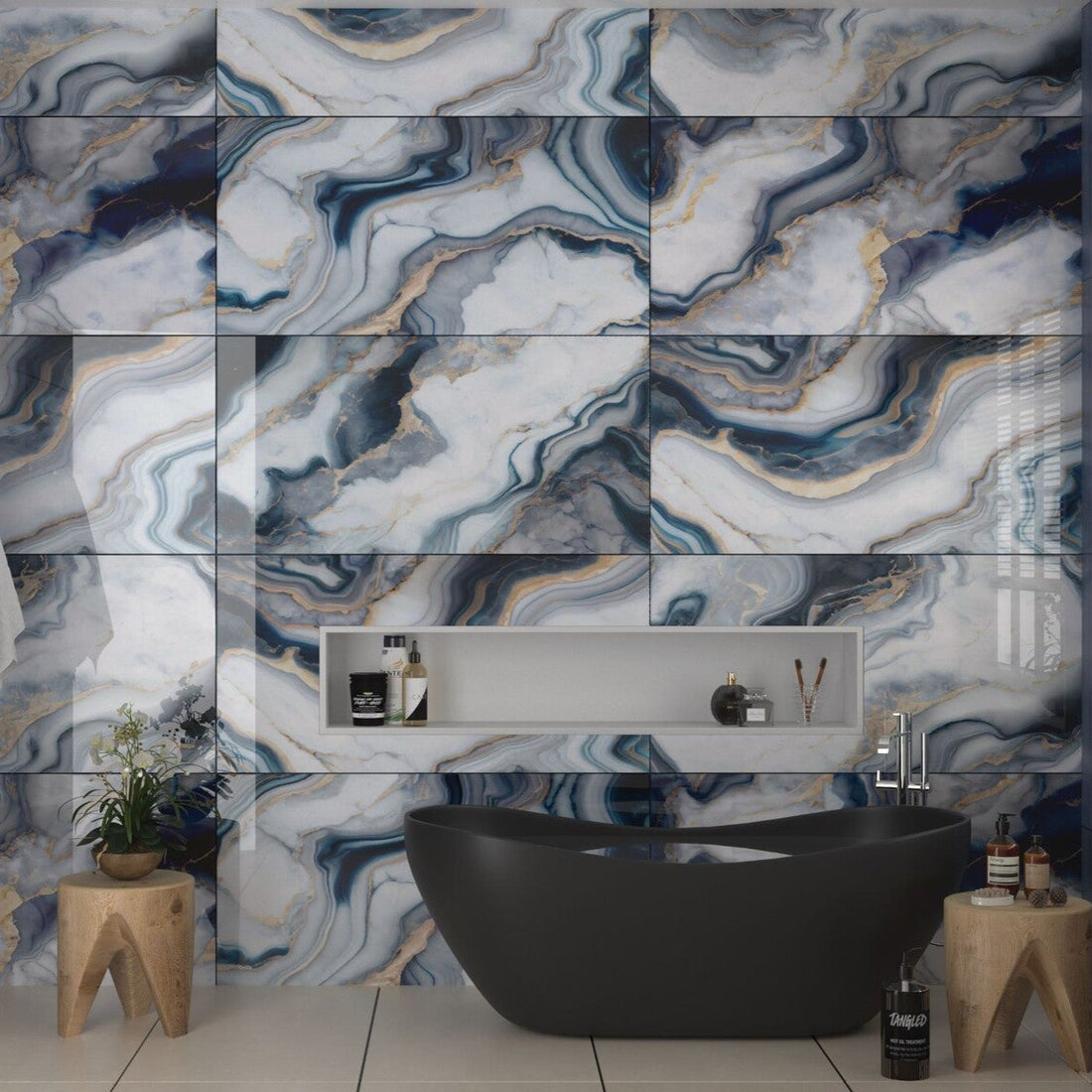 Carbone | Blue White Glass Tile 60x120 cm - Luxury Tiles UK