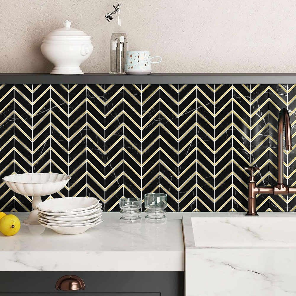 Valentino Black Chevron Marble  Wall Tile - Luxury Tiles UK