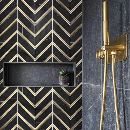 Valentino Black Chevron Marble  Wall Tile