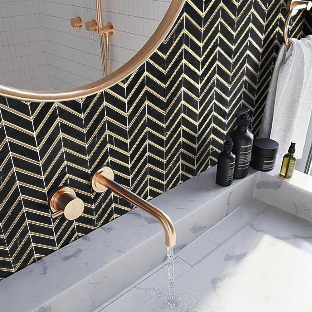 Valentino Black Chevron Marble  Wall Tile - Luxury Tiles UK